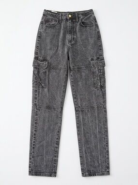 Universal Thread High Rise 90s Straight Cargo Jeans Gray Acid Wash Size 4R